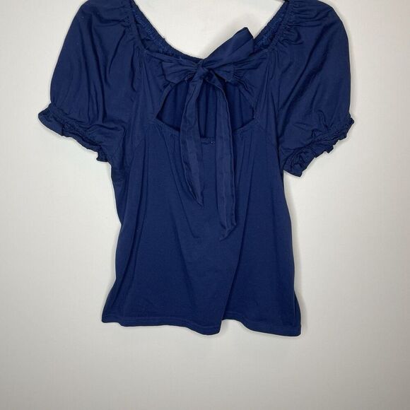 J.CREW Bow Back Top Women Medium Navy Blue 100% Cotton Loose Fit BQ131 - Picture 5 of 11